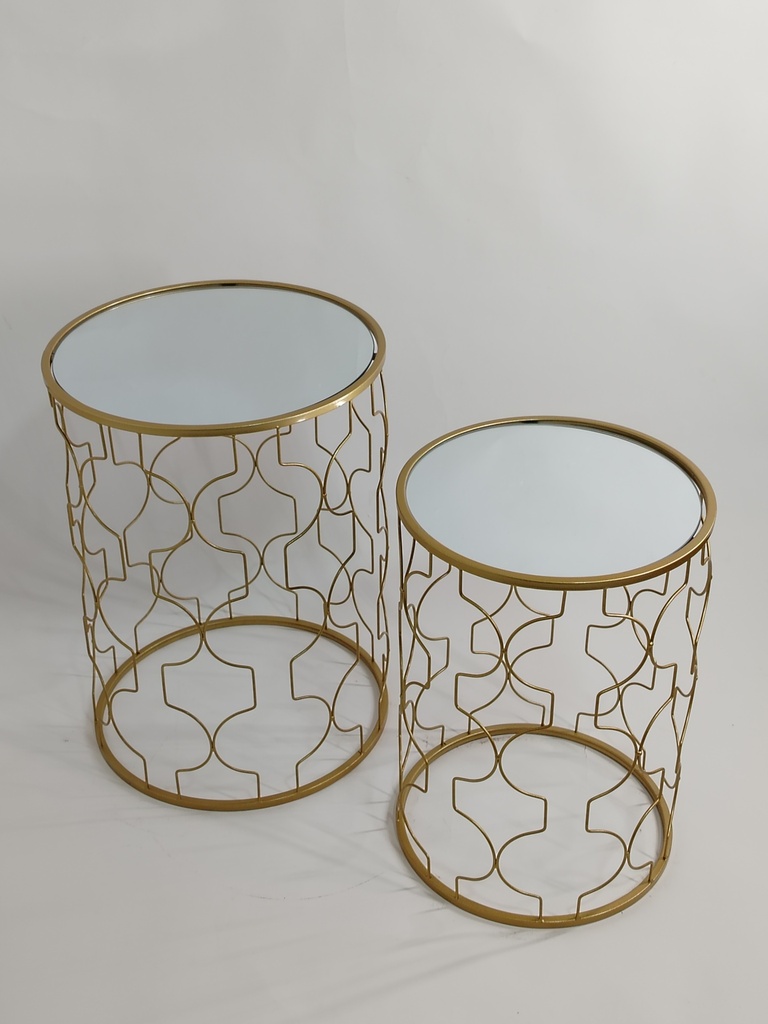SET 2 TABLES SALONS METAL. 52X38 + 45X32 CM MODELE OR