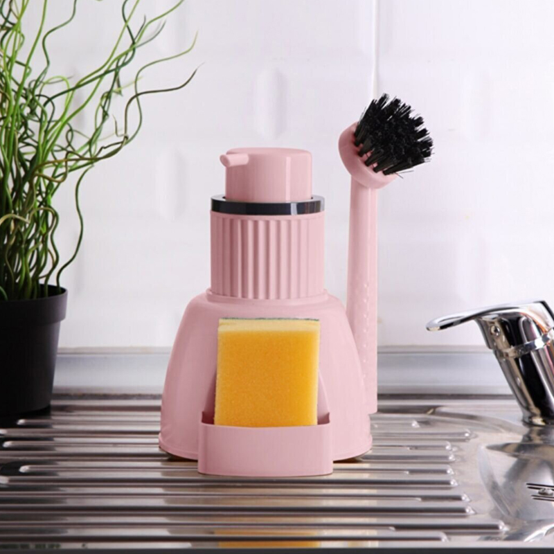 SET DISPENSEUR SAVON + BROSSE MIX GRIS/ROSE/ROUGE/CREME