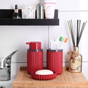 SET 3 PIECES DISPENSEUR SAVON + PORTE SAVON + GOBELET MIX GRIS/ROUGE/ROSE/BEIGE