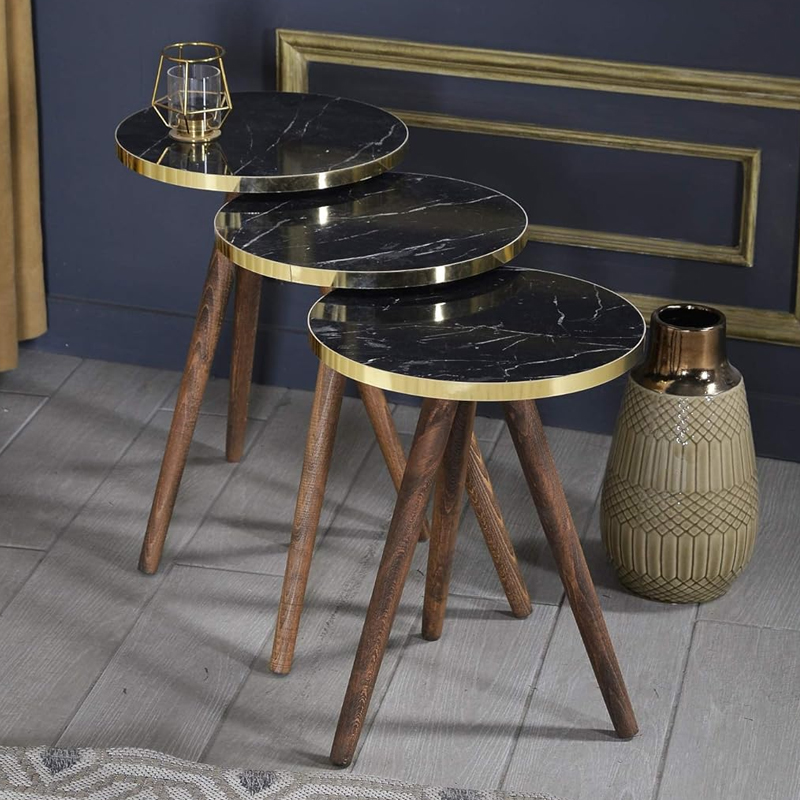 SET 3 TABLES DIAMETRES 33 CM PIEDS METAL. HAUTEUR 48/51/54 CM 
