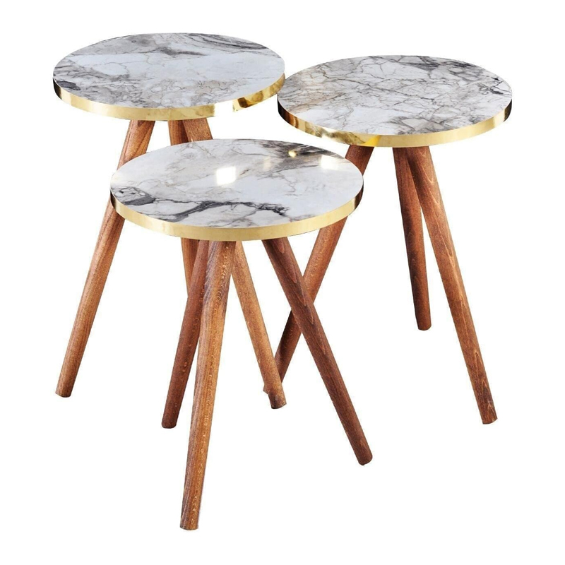 SET 3 TABLES DIAMETRES 33 CM PIEDS METAL. HAUTEUR 48/51/54 CM 