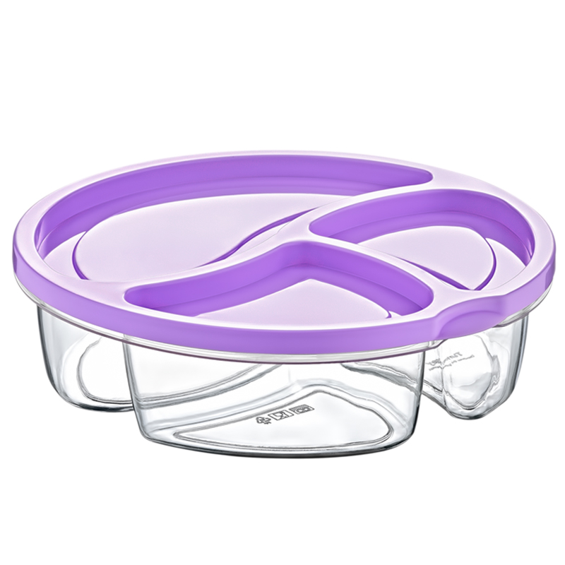 BOITE ALIMENTAIRE 3 COMPARTIMENTS 17X18X5 CM MIX BLEU/VIOLET/GRIS
