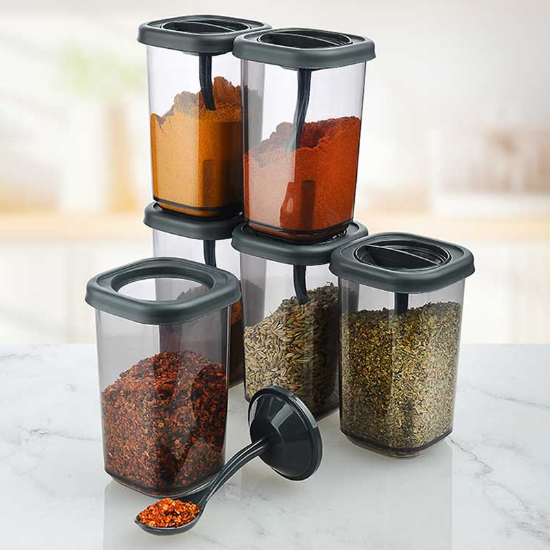 POT EPICE EN PLASTIQUE TRANSPARENT 350 CC + CUILLERE COULEUR MAT