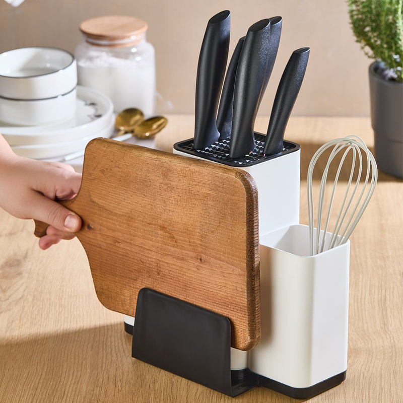 RANGE COUVERTS + COUTEAUX 12x23x21 CM MIX BLANC / NOIR