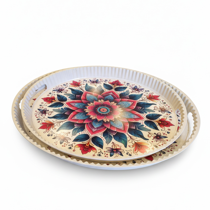 SET 2 PLATEAUX DECO PLASTIQUE 45X32 + 39X31 CM BLANC