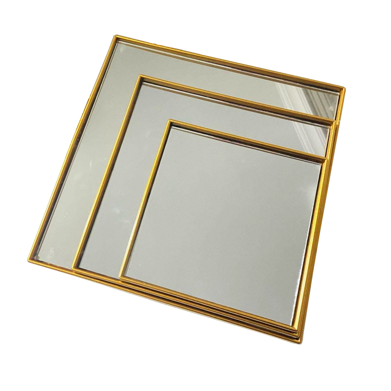 SET 3 PLATEAUX DECO PLASTIQUE ET MIRROIR 20 / 25 / 30 CM MODELE OR