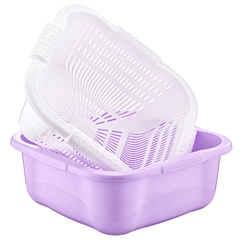 SET PASSOIRE+BASSINE CARRE 7 LITRES MIX BLEU/ROSE/GRIS
