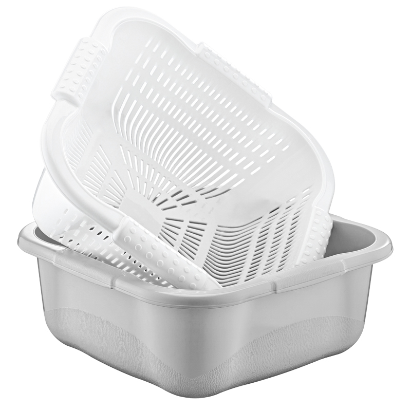 SET PASSOIRE+BASSINE CARRE 7 LITRES MIX BLEU/ROSE/GRIS