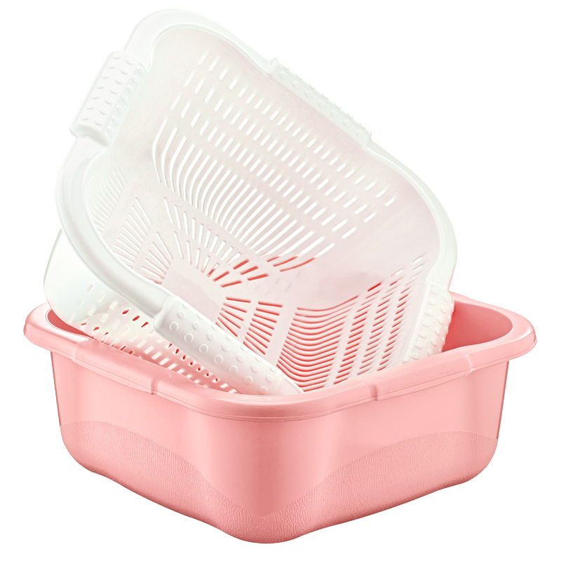 SET PASSOIRE+BASSINE CARRE 7 LITRES MIX BLEU/ROSE/GRIS