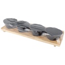 SET 4 PIECES CERAMIQUE (9cm) + SUPPORT BOIS 34x9x5 CM MIX BLANC/NOIR