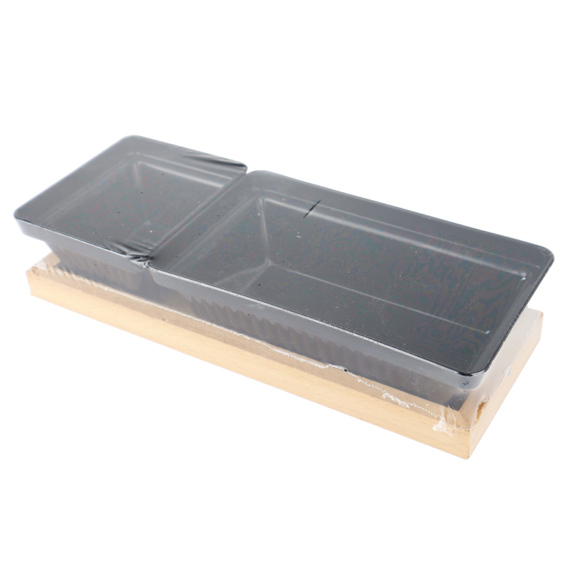 SET CERAMIQUE 2 COMPARTIMENTS (10X8X4.5 CM / 16X10X4.5 CM) + SUPPORT 24X10 CM MIX BLANC/NOIR