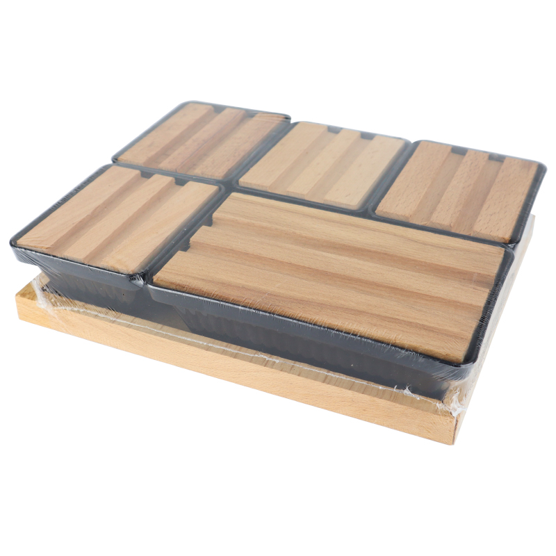 SET CERAMIQUE 6 COMPARTIMENTS (4x 10X8X4.5 CM / 2x 16X10X4.5CM) + SUPPORT 24X19X5 CM MIX BLANC/NOIR