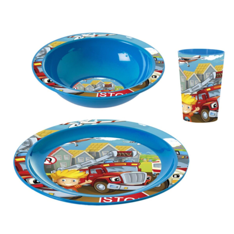 SET 3 PIECES ENFANT BOL + ASSIETTE + GOBELET MIX DESIGN GARCON/FILLE