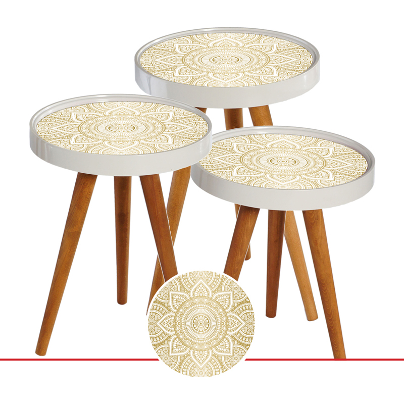 SET 3 TABLES DECO LUXE COUVERCLE VERRE - Ø39 60 CM- 52CM - 48 CM