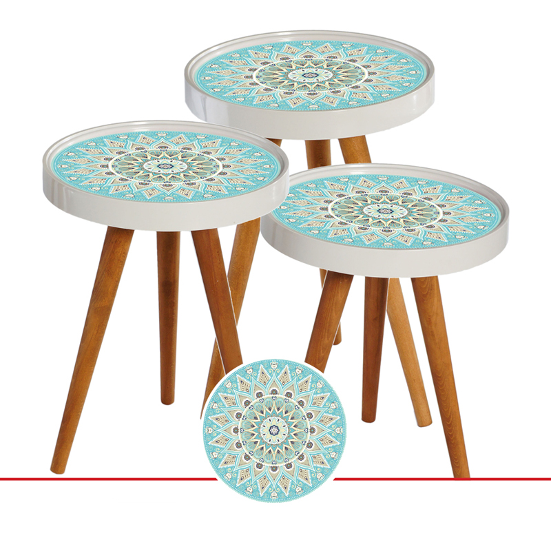 SET 3 TABLES DECO LUXE COUVERCLE VERRE - Ø39 60 CM- 52CM - 48 CM