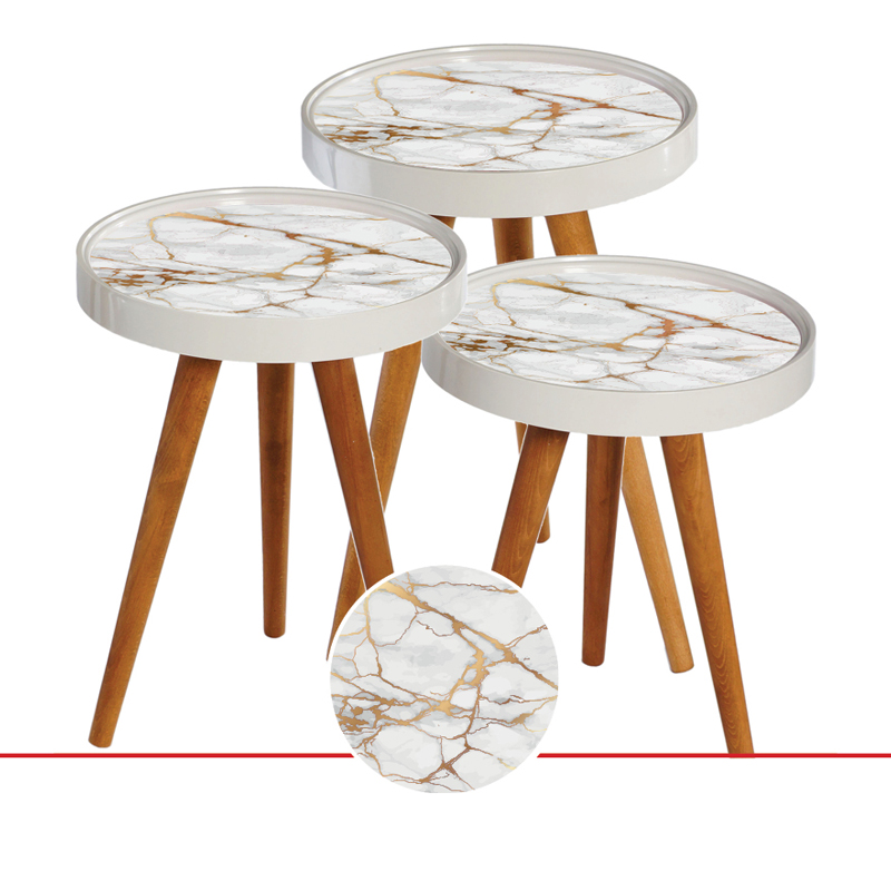 SET 3 TABLES DECO LUXE COUVERCLE VERRE - Ø39 60 CM- 52CM - 48 CM