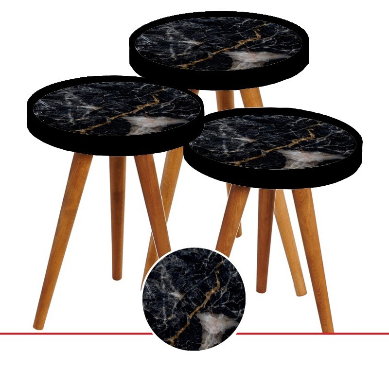 SET 3 TABLES DECO LUXE COUVERCLE VERRE - Ø39 60 CM- 52CM - 48 CM