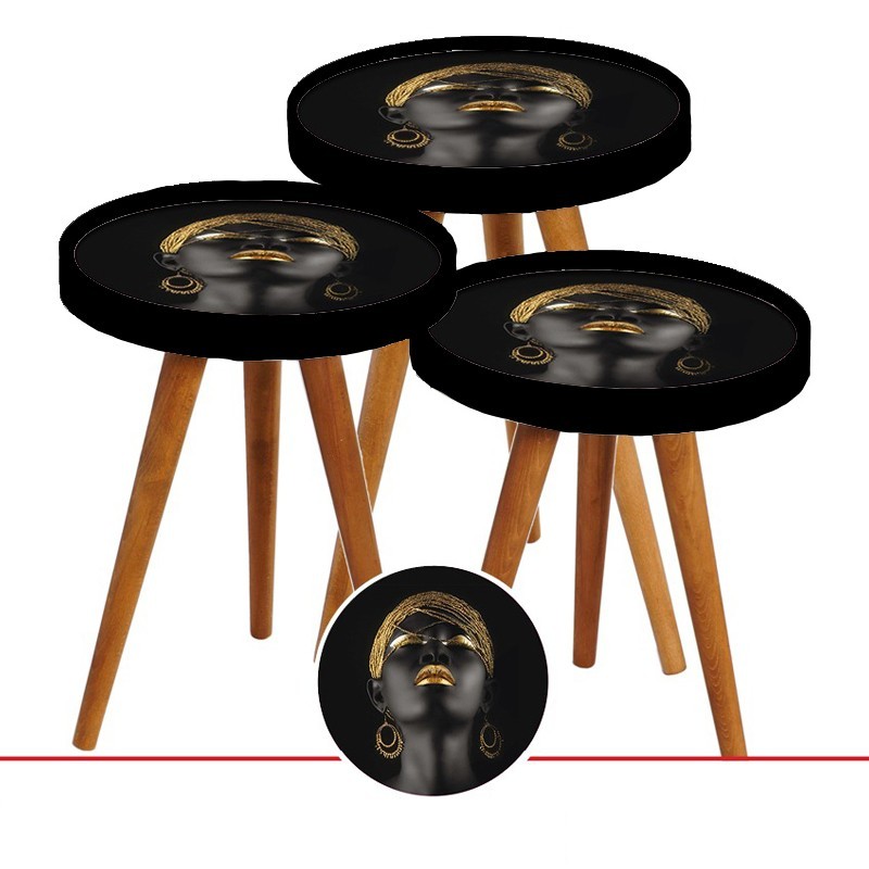 SET 3 TABLES DECO LUXE COUVERCLE VERRE - Ø39 60 CM- 52CM - 48 CM