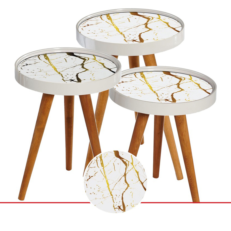 SET 3 TABLES DECO LUXE COUVERCLE VERRE - Ø39 60 CM- 52CM - 48 CM