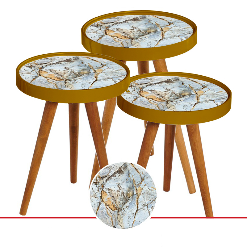 SET 3 TABLES DECO LUXE COUVERCLE VERRE - Ø39 60 CM- 52CM - 48 CM