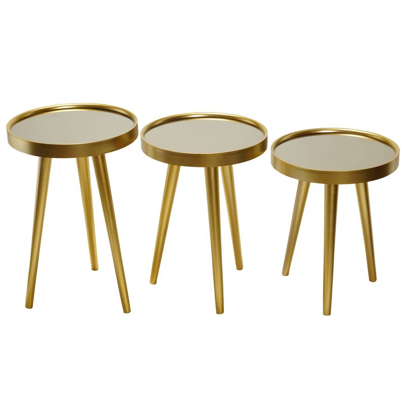 SET 3 TABLES DECO LUXE MIROIR OR - Ø39 60 CM- 52CM - 48 CM