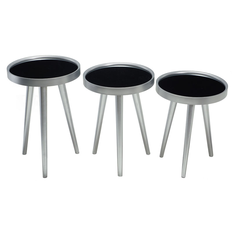 SET 3 TABLES DECO LUXE MIROIR ARGENT - Ø39 60 CM- 52CM - 48 CM