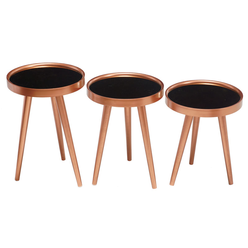 SET 3 TABLES DECO LUXE MIROIR BRONZE - Ø39 60 CM- 52CM - 48 CM