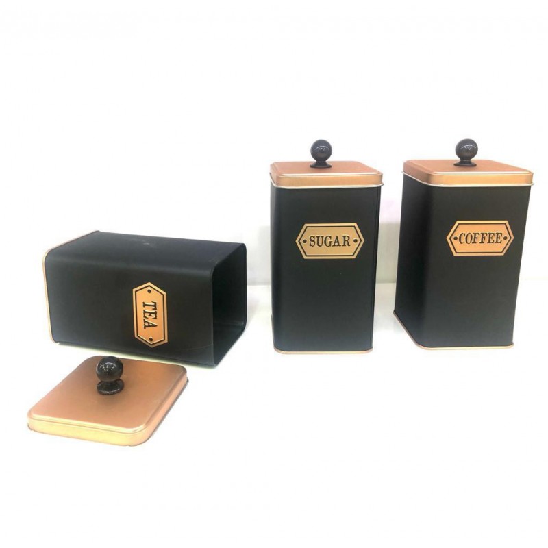 SET 3 BOITES METAL TEA-COFFEE-SUGAR (COULEUR MIX)