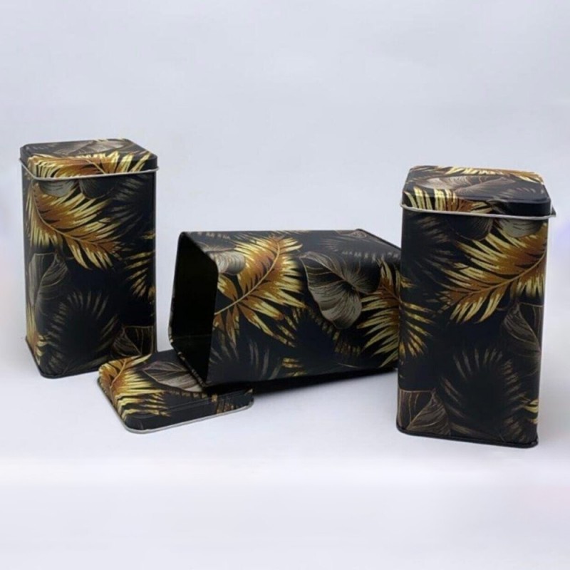 SET 3 BOITES METAL DESIGN MARBRE/FLEUR (COULEURS MIX)