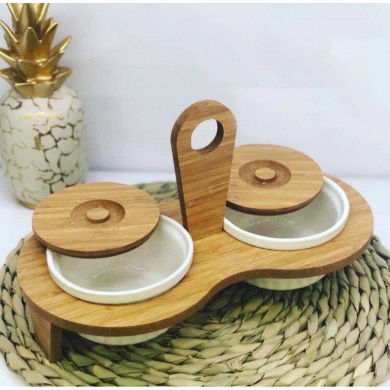 SET PLATEAU CERAMIQUE/BOIS 2 PIECES