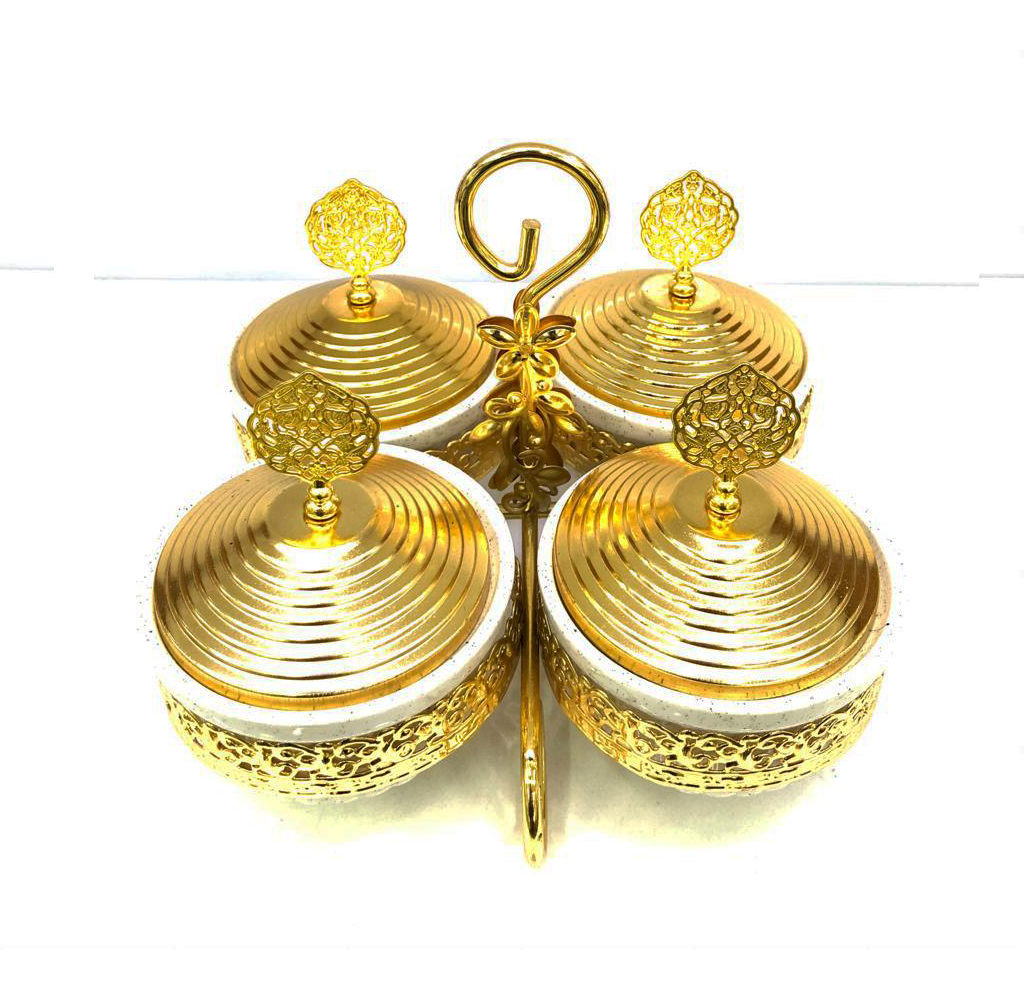 SET CERAMIQUE 4 PIECES OR AVEC COUVERCLE