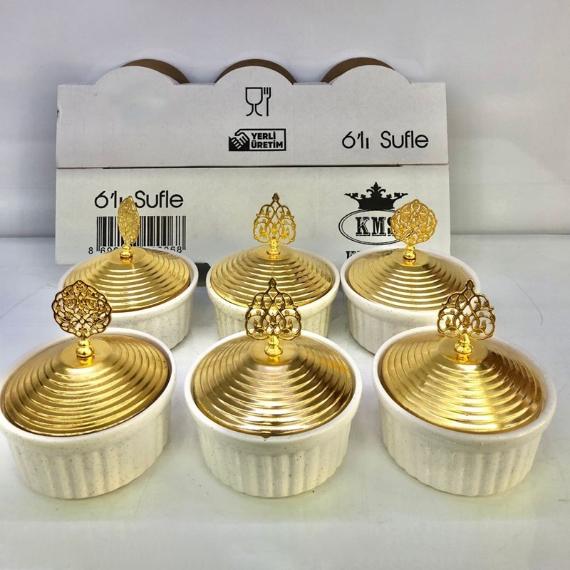SET CERAMIQUE 6 PIECES COUVERCLE OR