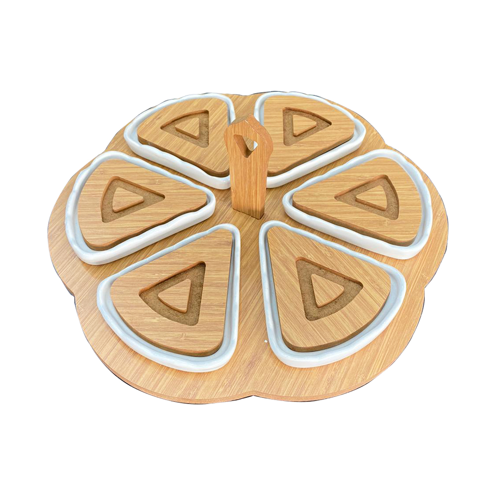 SET 6 PIECES CERAMIQUE SUPPORT BOIS