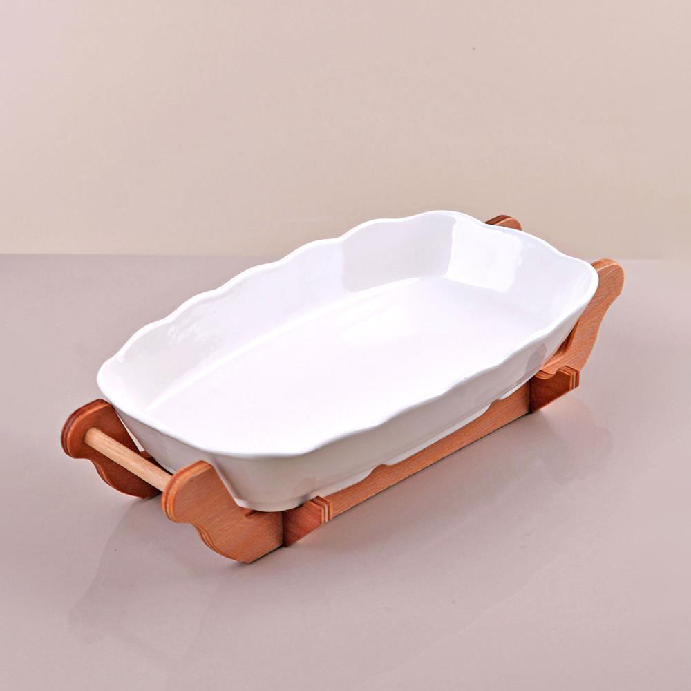 PLATEAU OVAL CERAMIQUE SUPPORT BOIS