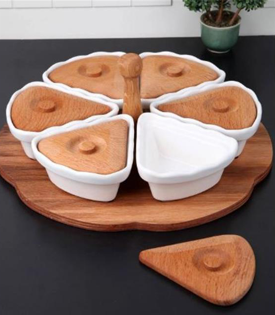 SET PLATEAU CERAMIQUE/BOIS 6 PIECES