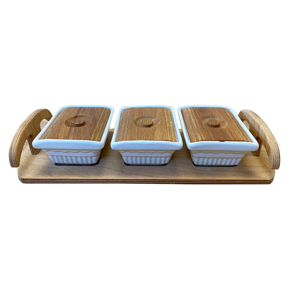 SET 3 PIECES CERAMIQUE SUPPORT BOIS