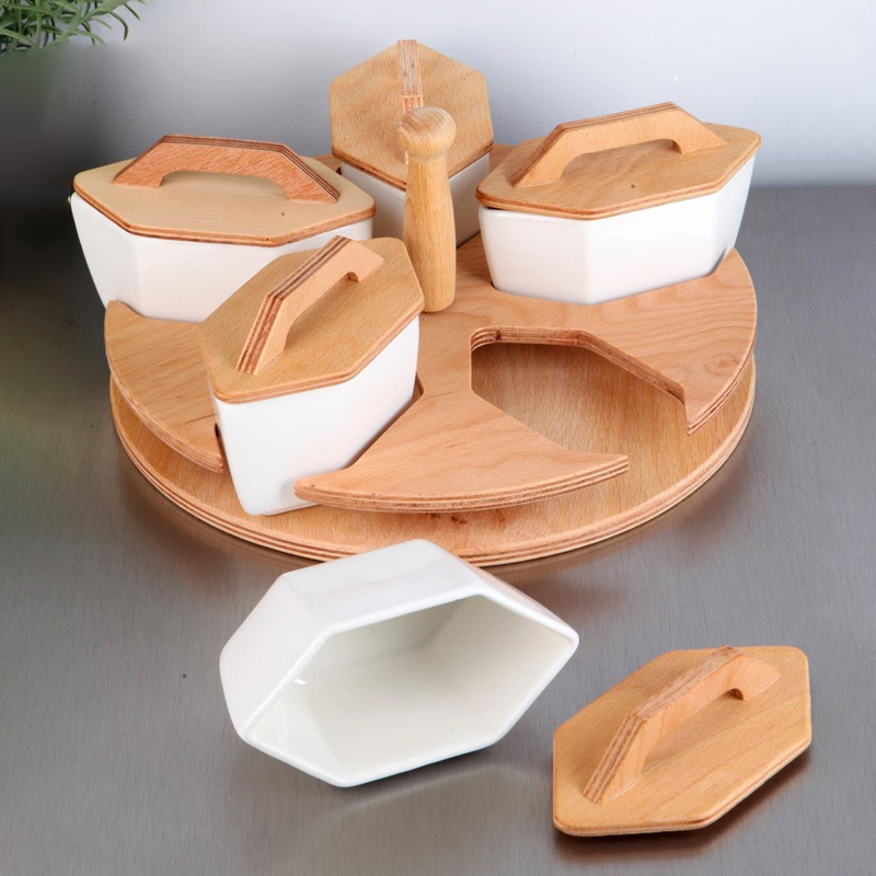 SET EPICES CERAMIQUE/BOIS 5 PIECES  - 30 X 9 CM