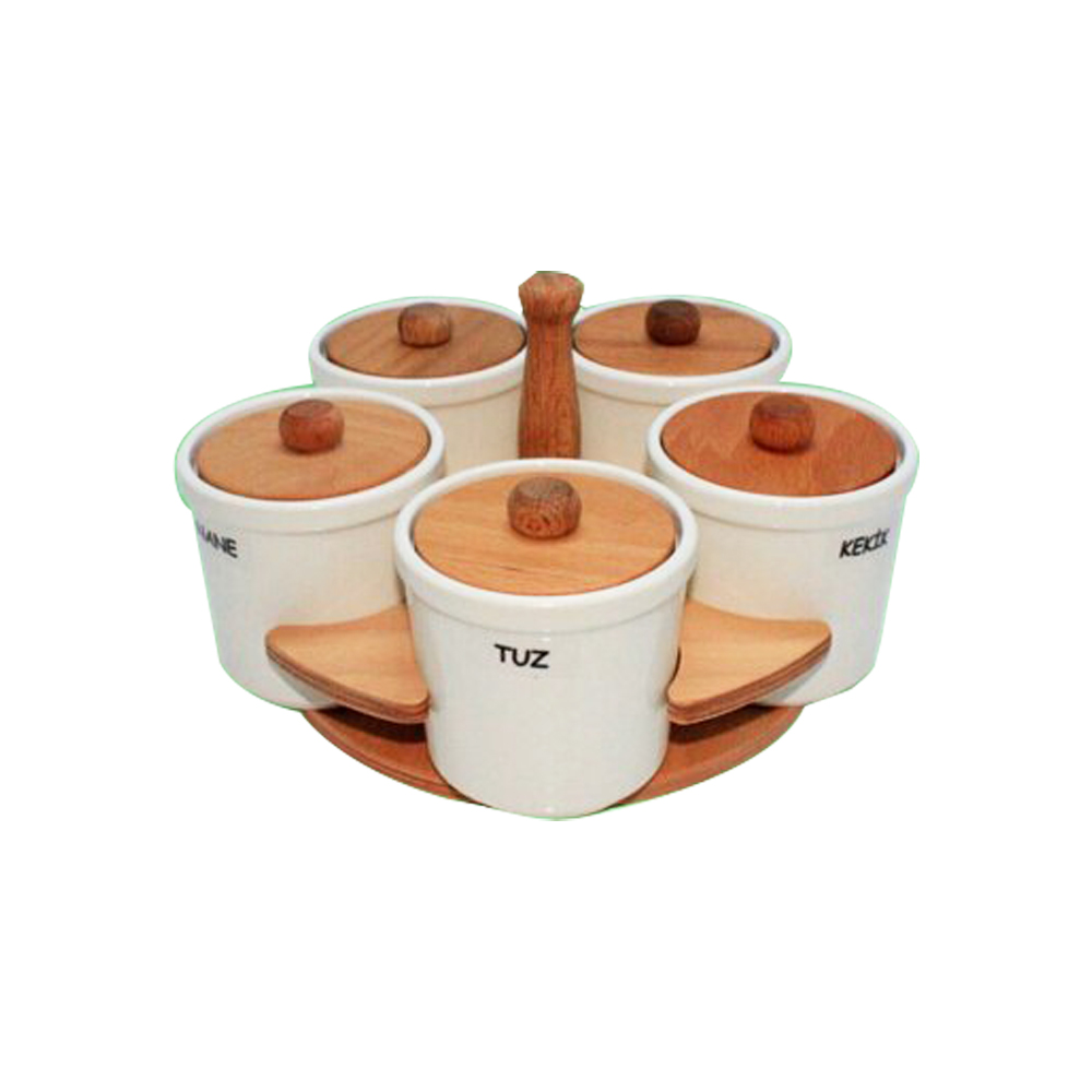 SET EPICES CERAMIQUE/BOIS 5 PIECES