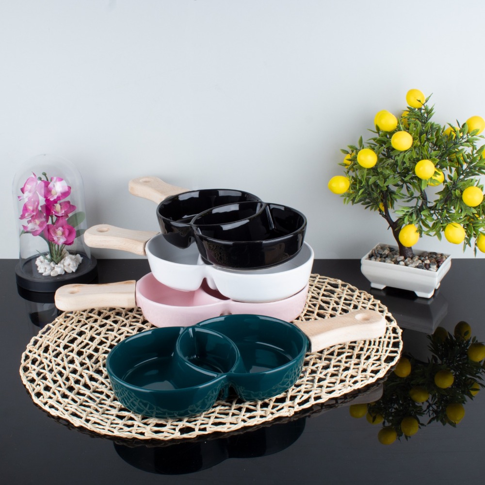 PLATEAU CERAMIQUE DECO POIGNEE BOIS