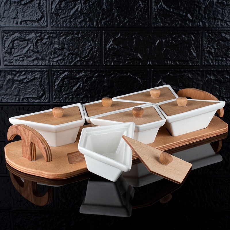 SET CERAMIQUE ET PAPIER BOIS 6 PIECES