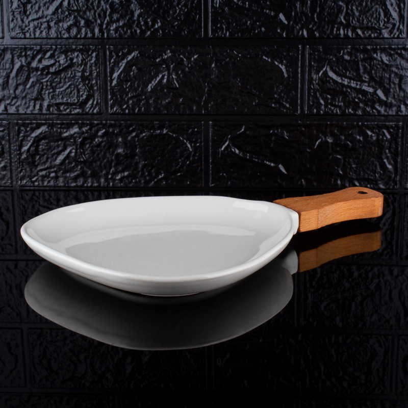 PLATEAU CERAMIQUE MANCHE BOIS 22X33 CM