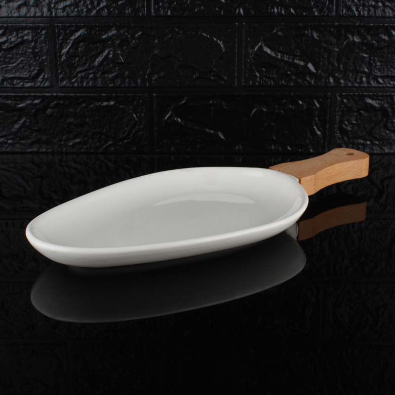 PLATEAU CERAMIQUE MANCHE BOIS 16X35 CM