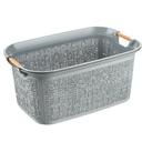 PANIER A LINGE 30 LITRES AVEC MANCHE EN BOIS COULEUR CREME-NOIR-BLANC