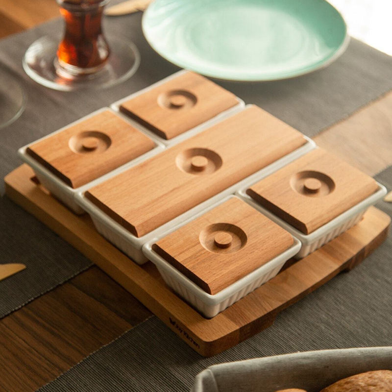 SET 5 PIECES CERAMIQUE/BOIS22,5 X 30 CM