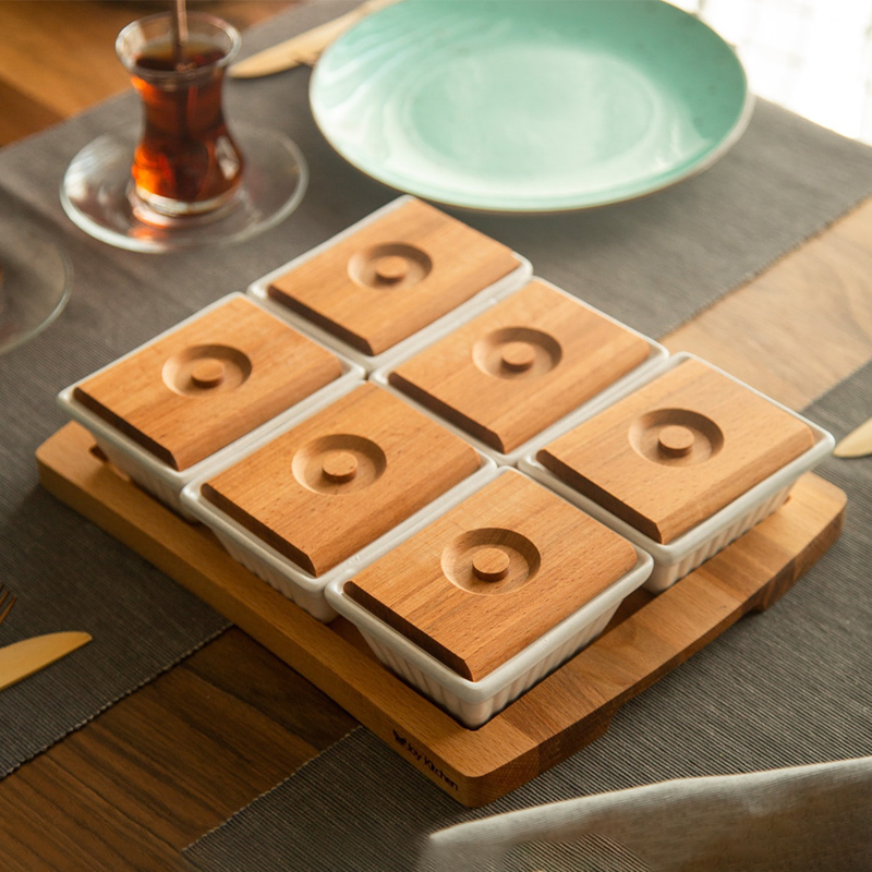 SET 6 PIECES CERAMIQUE/BOIS22,5 X 30 CM