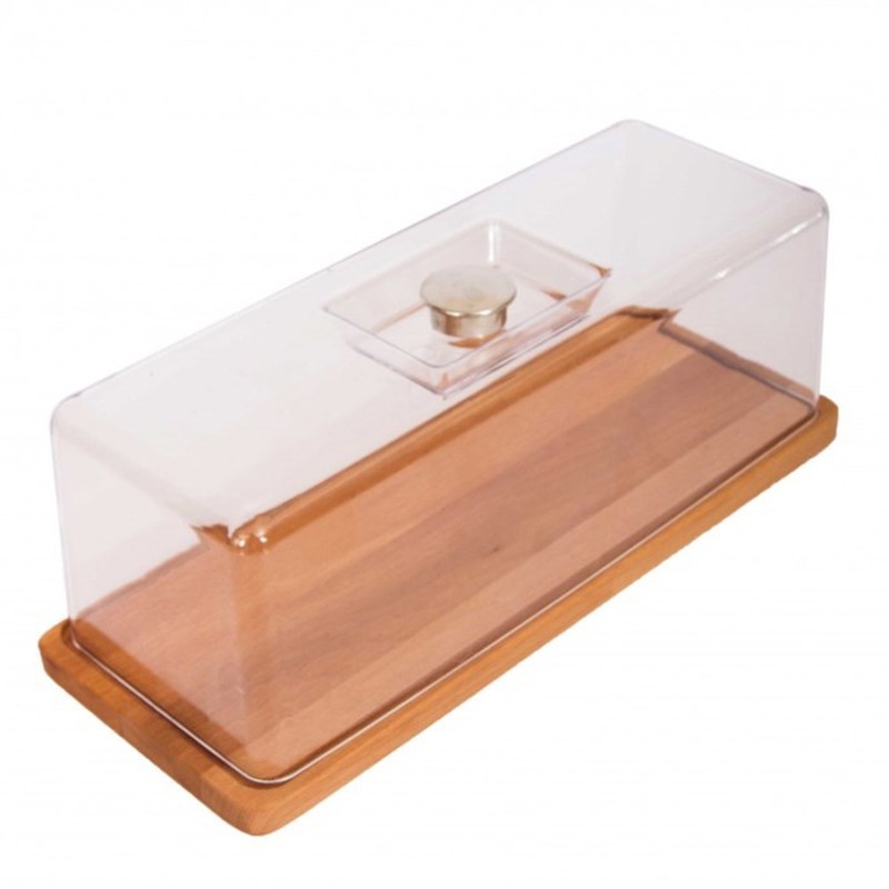 BOITE GATEAU BOIS COUVERCLE PLASTIQUE - 12 X 32 X 13 CM