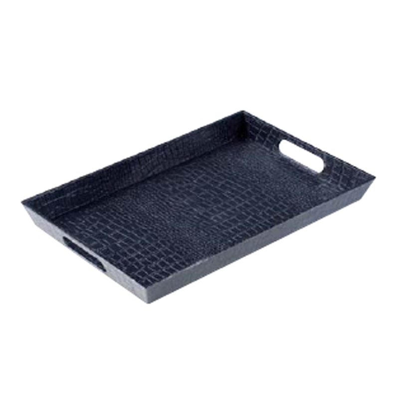 PETIT PLATEAU EN CUIR NOIR 38X25 CM