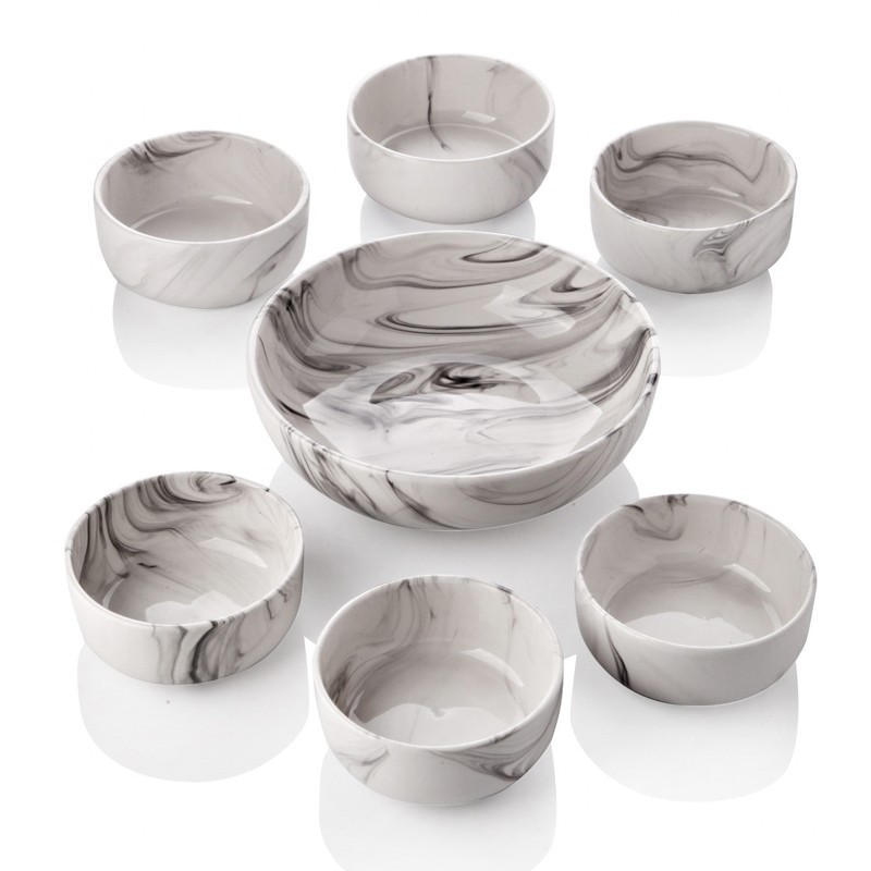 SET 7 PIECES SALADIER + BOL CERAMIQUE - 19 X 7 - 10 X 5 CM