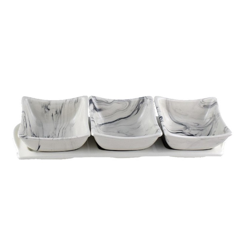 SET 3 BOLS AVEC PLATEAU CERAMIQUE - 33 CM
