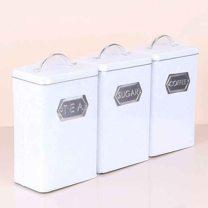 SET 3 BOITES METAL THE/CAFE/THE 1000CC BLANC